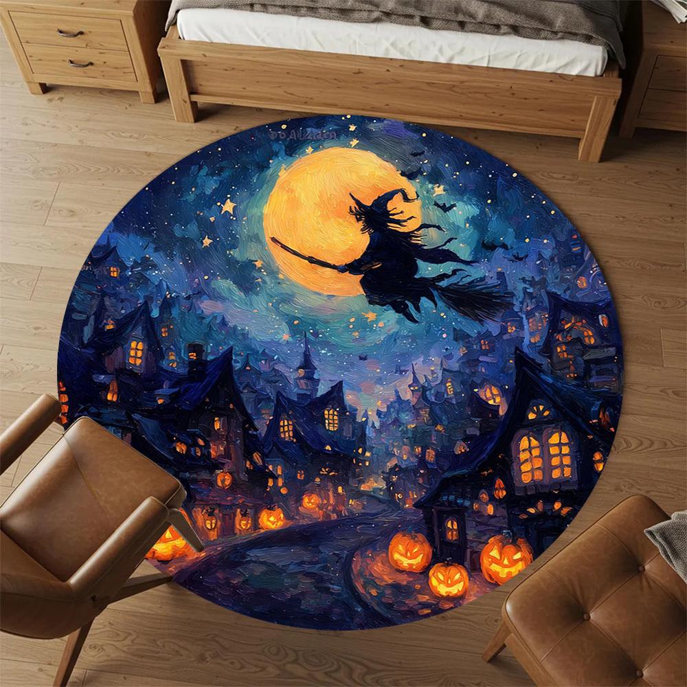 1pc Halloween Witch Round Chair Mat Office Area Rug - Non-Slip, Floor Mat for Office, Bedroom, Ideal Home Decor Gift C0112021