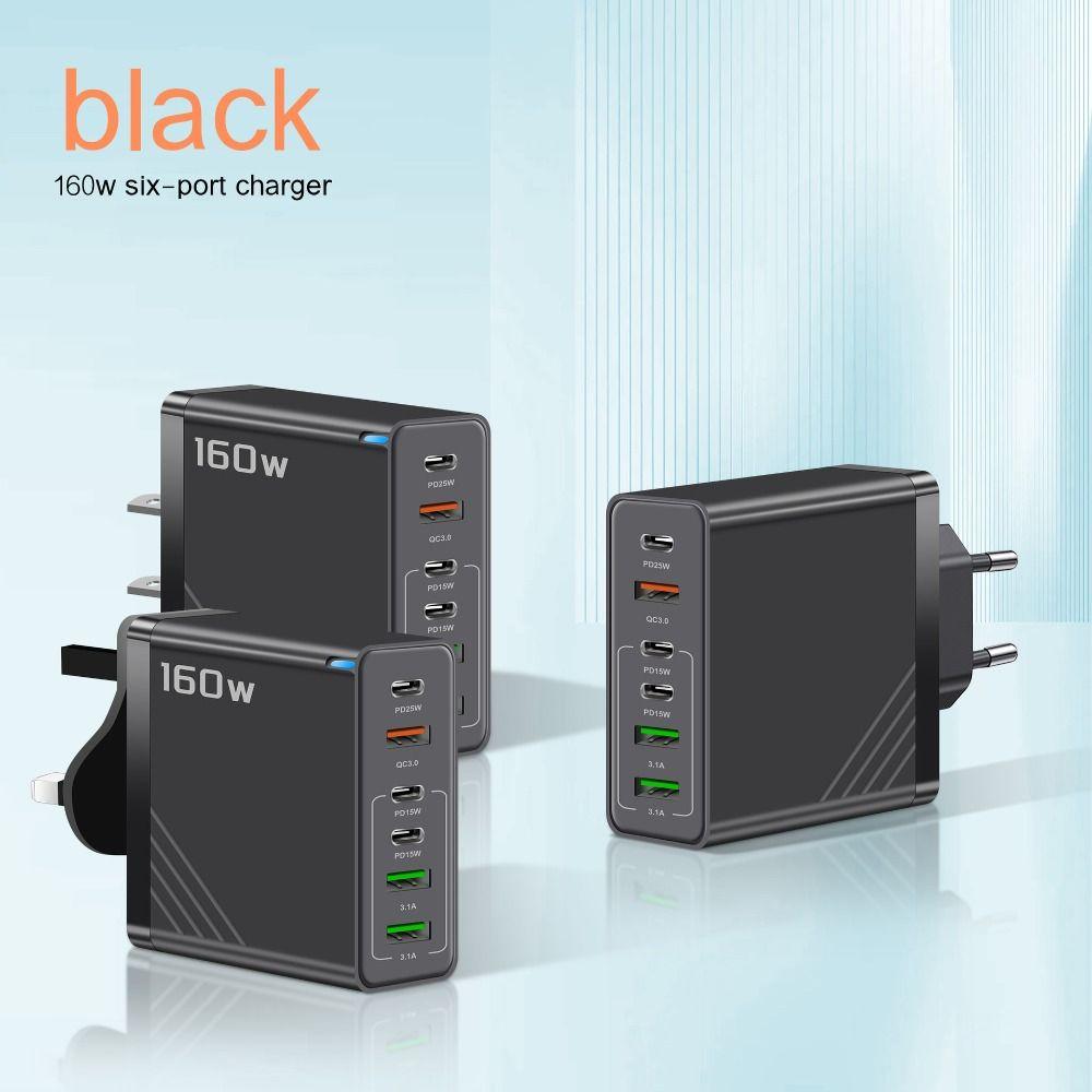 6 Anschlüsse 160W Ladestecker USB A+C Mehrfachanschluss-Ladegerät für iPhone/Xiaomi/Samsung