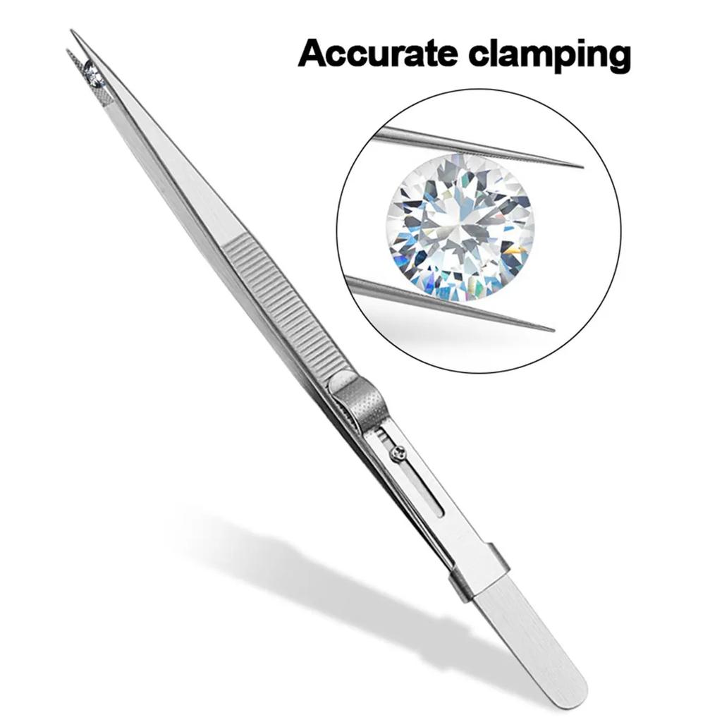 Slide Locking Tweezers Stainless Steel Fine Tipped Precision Tweezers Straight Curved Industrial Tweezers for Jewelry
