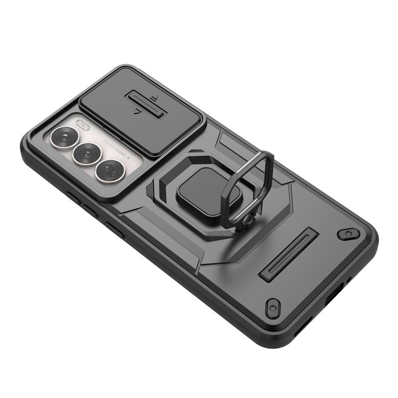 Shockproof Armor Slide Lens Camera Case For OPPO Reno 12 Reno12 Reno 13 Pro Reno13 Stand Holder Ring Back Cover