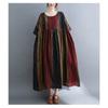 Summer Retro Age Reducing Ethnic Style Round Neck Short Sleeve Big Swing Striped Women's Plus Size Dress