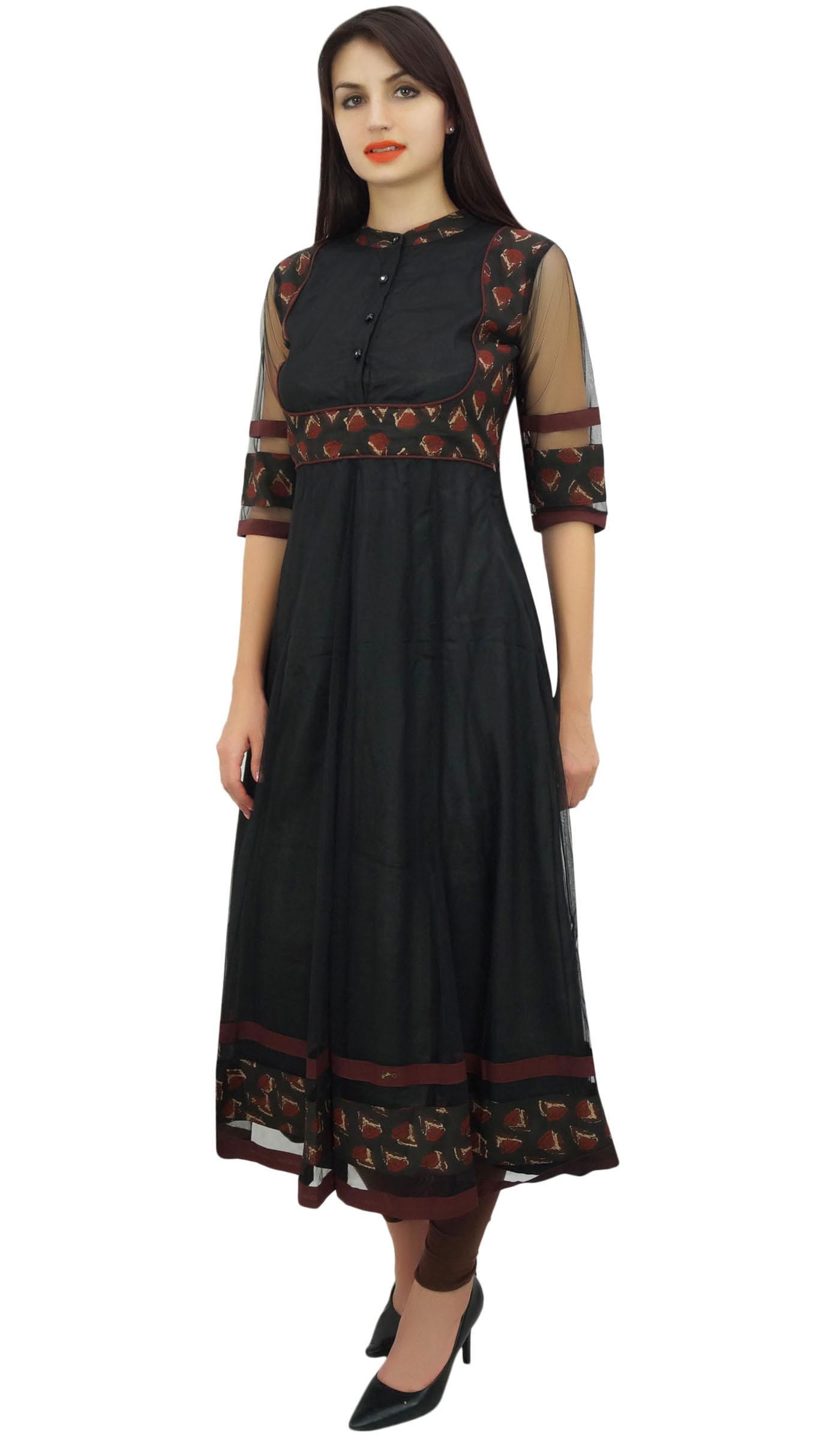 

Phagun Женская Черная Туника Сетчатая Длинная Анаркали Курта Этническая Курти Блузка Платье- 10 чёрный