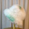 Snow-white Plush Tie dye Basin Hat for Women in Autumn and Winter Warm and Versatile Photo Artifact Fisherman Hat Showing Off Face and Trendy