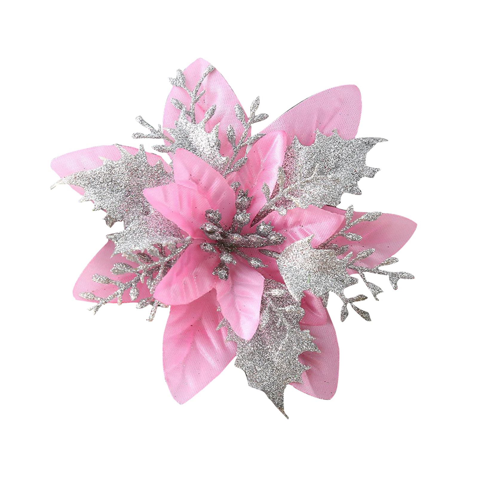 

Glitter Poinsettia 5.5 Inch Artificial Flower Christmas Clip Stem Christmas Tree Ornaments For Wedding Party Wreath Decoration One Size