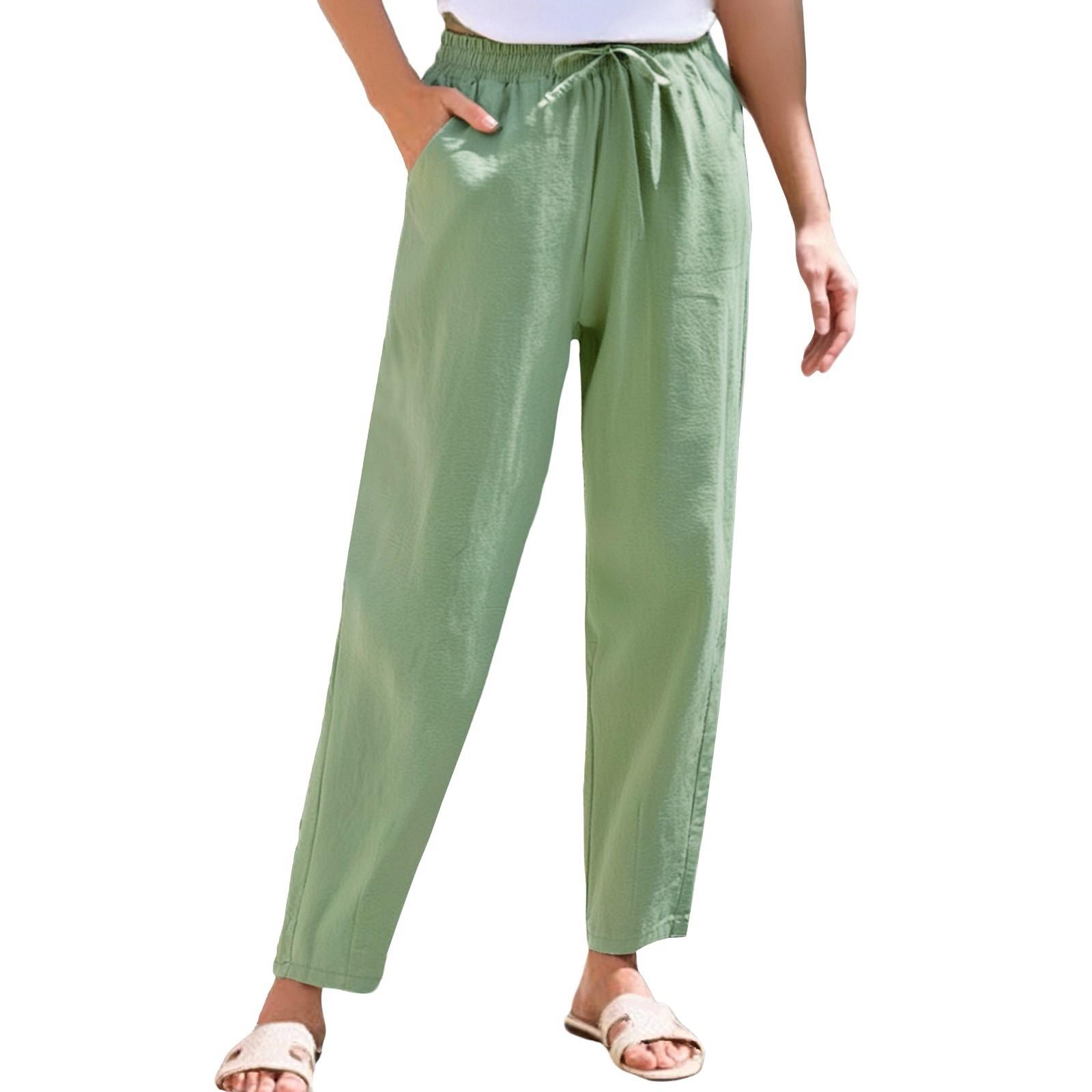 

Women s Cropped Pants Stralght Pants With Pockets Lightweight Caual Loose Trousers L армия зеленый