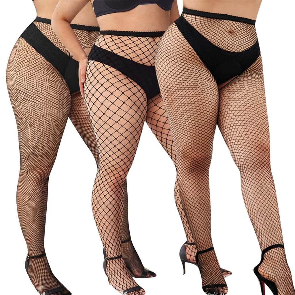3Xl Fishnet Stockings Mesh Pantyhose Plus Size White Black Large Over Knee Long Socks Thigh High Tights For Oversized Women 2Xxl