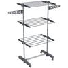 Three-Shelf Collapsing Clothes Horse, With Side Arms and Wheels - Grey