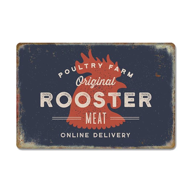Chickens Tin Signs Metal Vintage Poster Rooster Hens Eggs Retro Plaque Wall Stickers Painting for Farm Door Home Decor