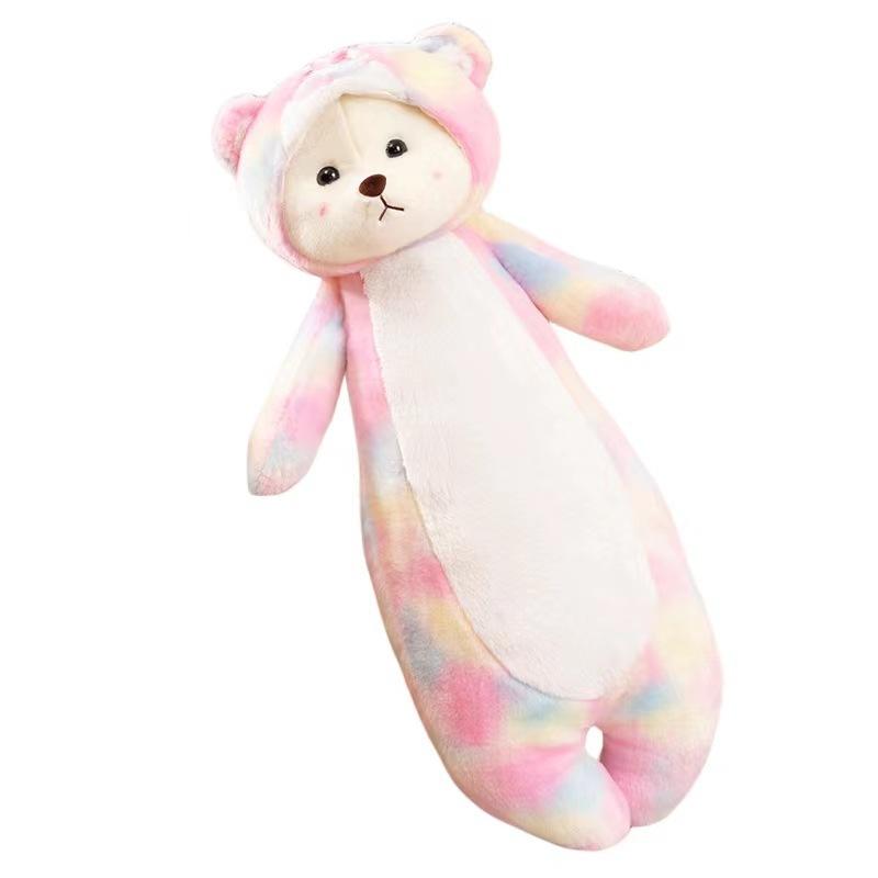 

Colorful bear turned strawberry bear long plush throw pillow sofa cushion girls bed sleeping leg pillow bedside pillow 70cm
