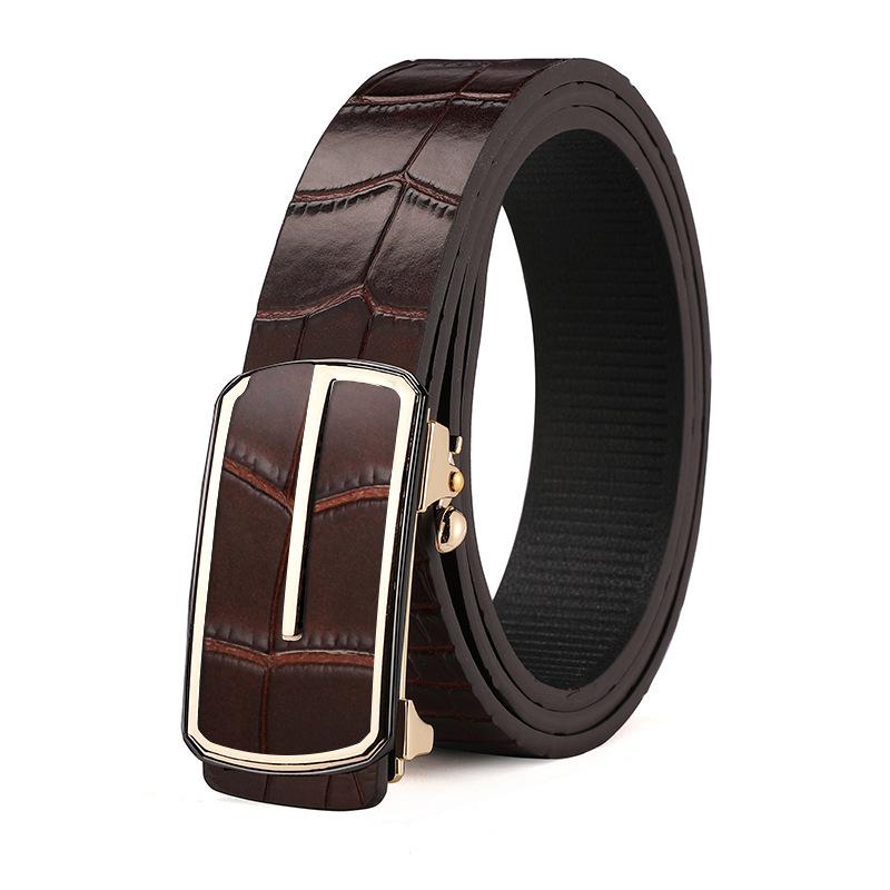 New Belt Men'S Fashion Simple Crocodile Pattern Cowhide Automatic Buckle Belt Middle-Aged And Young Business Leather Jeans Belt