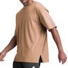 Summer Loose Sports T-shirt for Men Solid Color Cotton Round Neck Short Sleeve Hem Slit White T-shirt