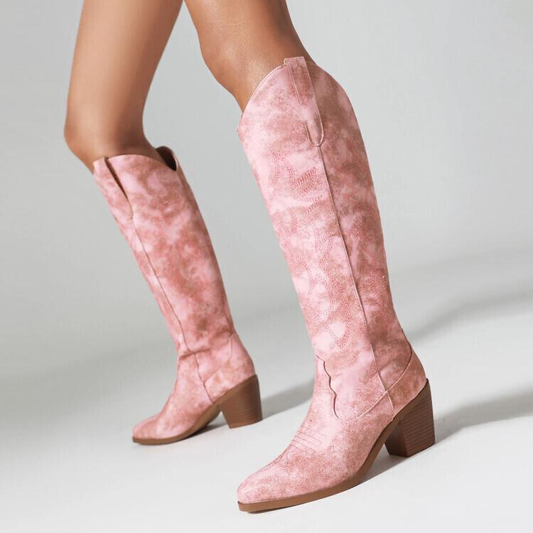 

Осень и зима новые коричневые ковбойские сапоги в западном стиле женские на толстом каблуке вышивка ретро высокие сапоги рыцарские сапоги 39 красный