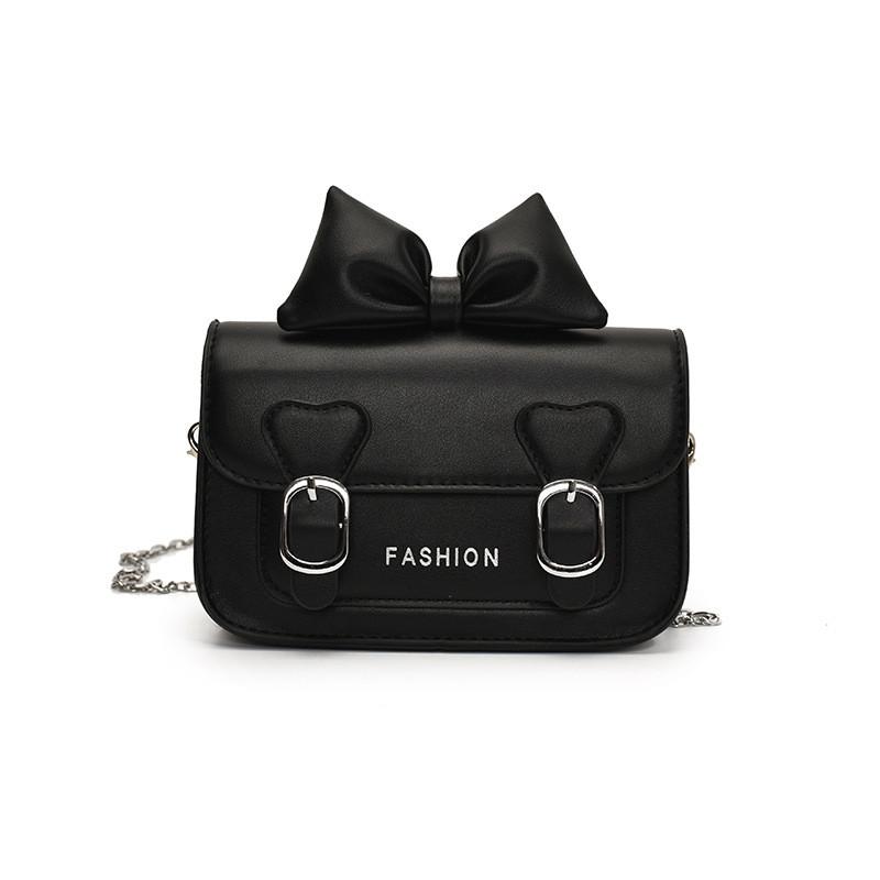 Letter Bow Pattern Solid Color Leather Children Shoulder Chain Bag Shoulder