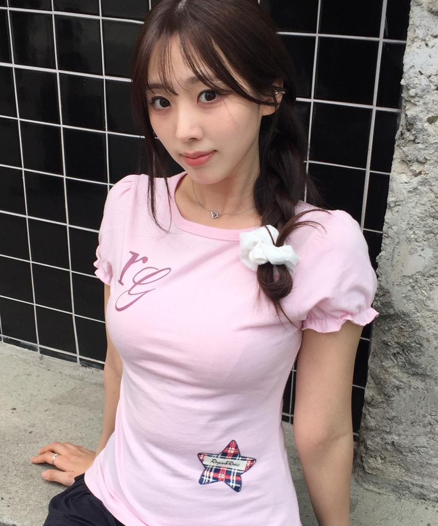Loginaenloji Rg Lettering Check Star T-Shirt Babypink