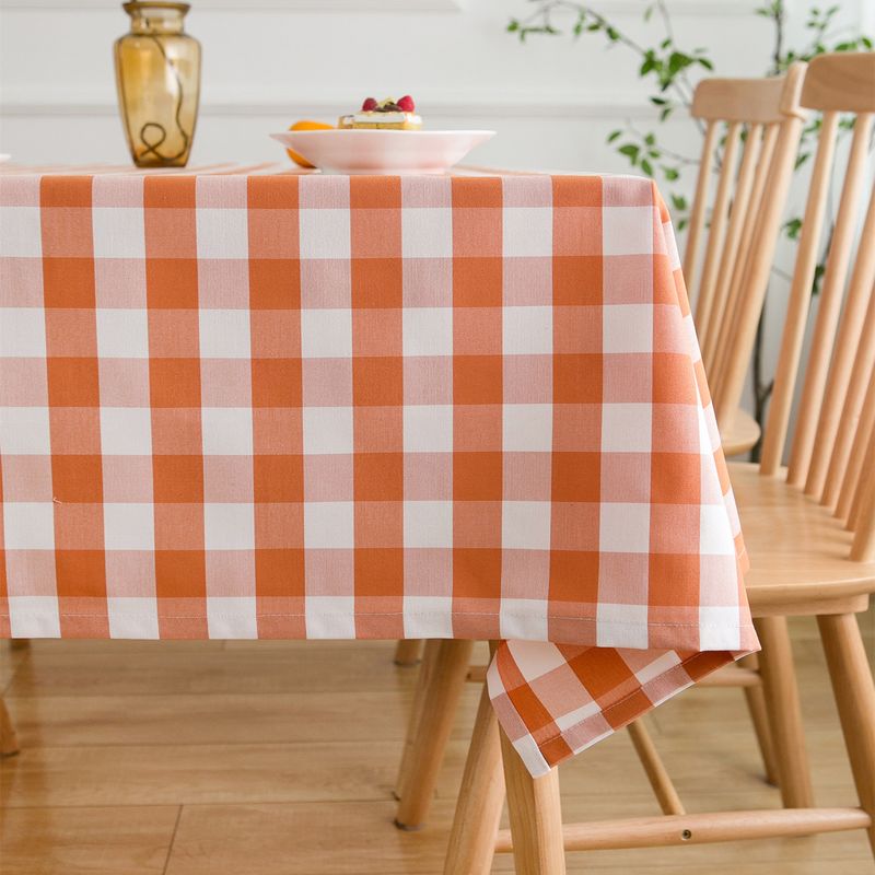 

Gingham Fabric Tablecloth Thickened Cotton and Linen Lace Lace School Kindergarten Home Tablecloth Coffee Table Cover Cloth Scandinavian Small orange hem 90*90cm