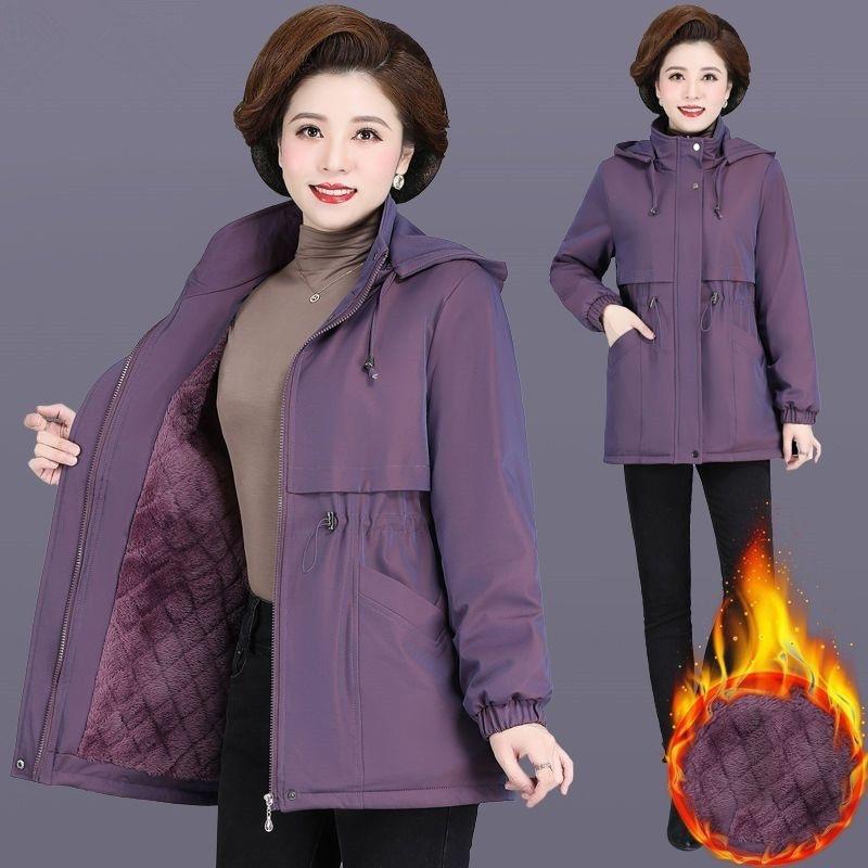 

Женская зимняя куртка с капюшоном, теплая парка, флисовая куртка средней длины с подкладкой, ветровка, верхняя одежда, пальто для мамы XL