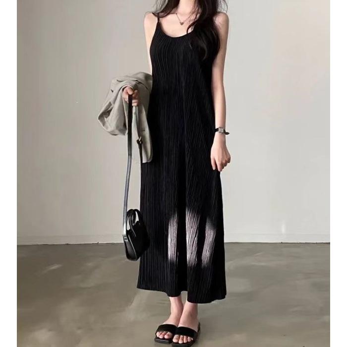 

Hepburn s new suspender dress women s solid color fashion and thin skirt casual versatile loose drape skirt S чёрный