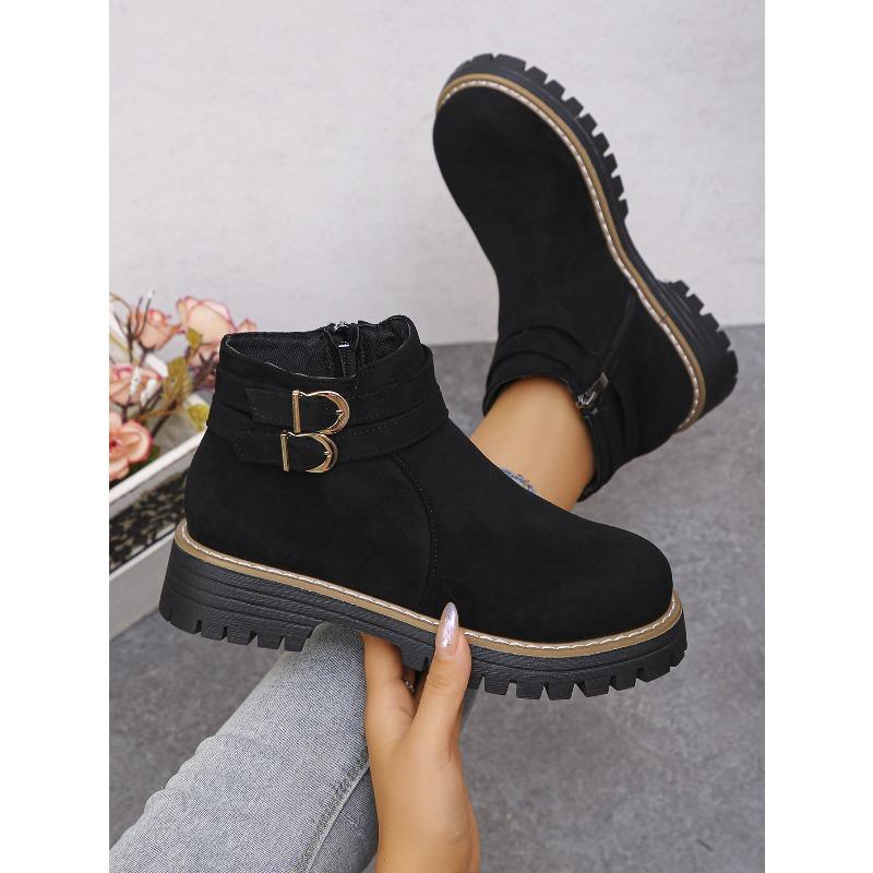 Short Boots Women's Winter 2025 New Platform Round Toe Plus Size Belt Buckle Martin Boots