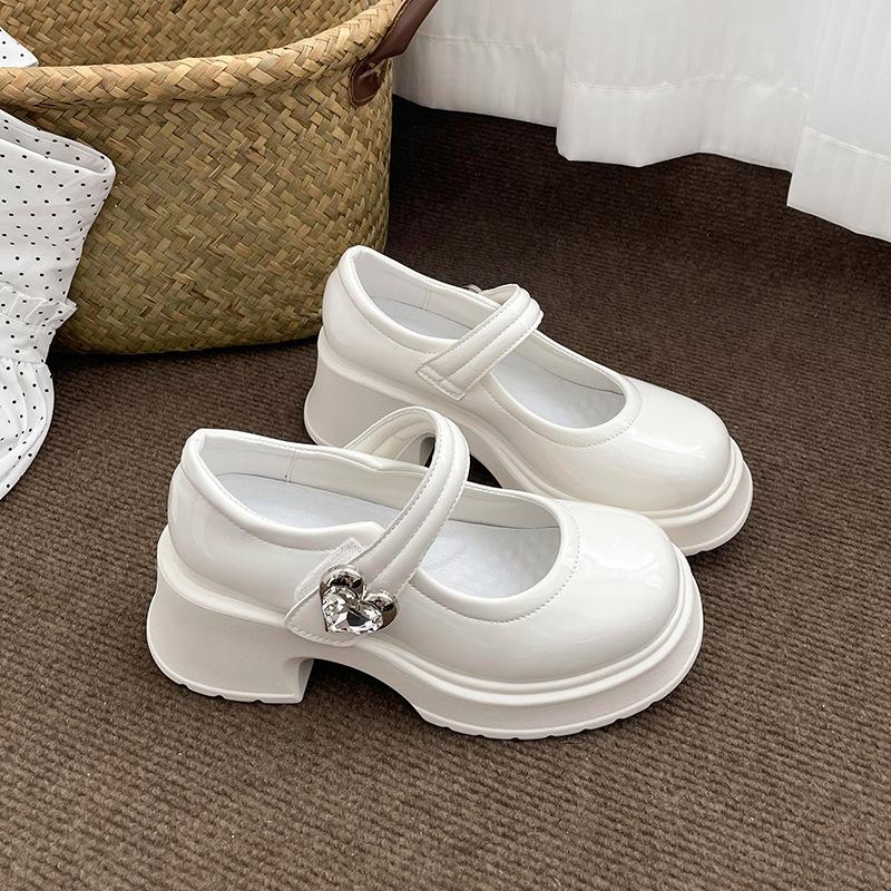 

Французские толстые каблуки, круглая головка, толстая подошва, туфли Мэри Джейн, женские, летние, черные, с юбкой, светлые, одинарные туфли 2025 года 39 белый