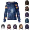 Women's Halloween Print Scrub Long Sleeve Cardigan Button Down for Casual Daily Wear