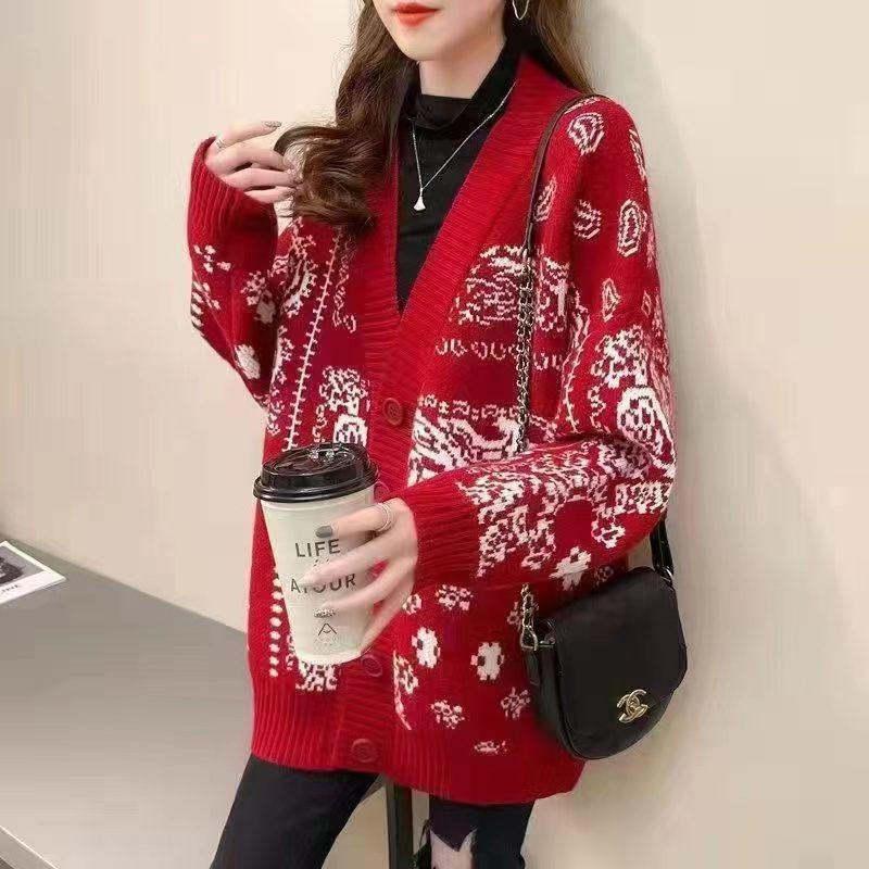 Autumn New Coat Top Women's Fresh Sweet Retro Lazy Style Design Loose Niche Knitted Cardigan