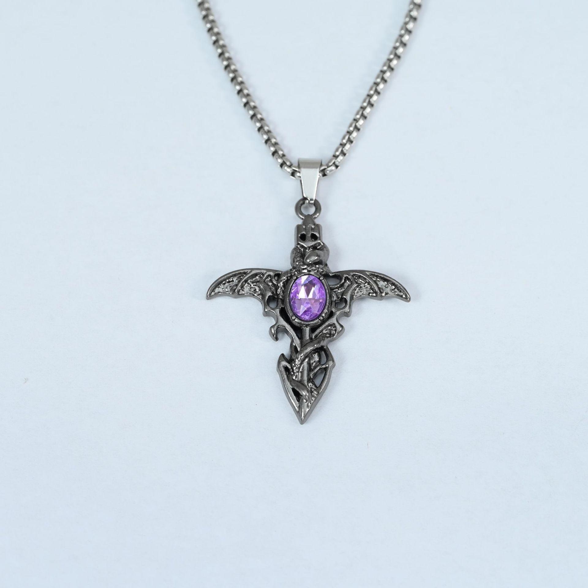 

Vintage Demon Sword Pendant Necklace Gothic Style Chain with Detailed Winged Design and Oval Gemstone Pendant 60CM Length for Men Women One Size чёрный