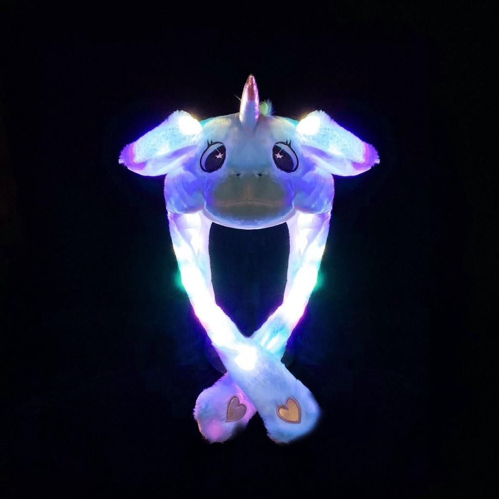 Rabbit Cartoon Womens Hat Winter Plush Moving Bunny Ears Shine Earflaps Movable