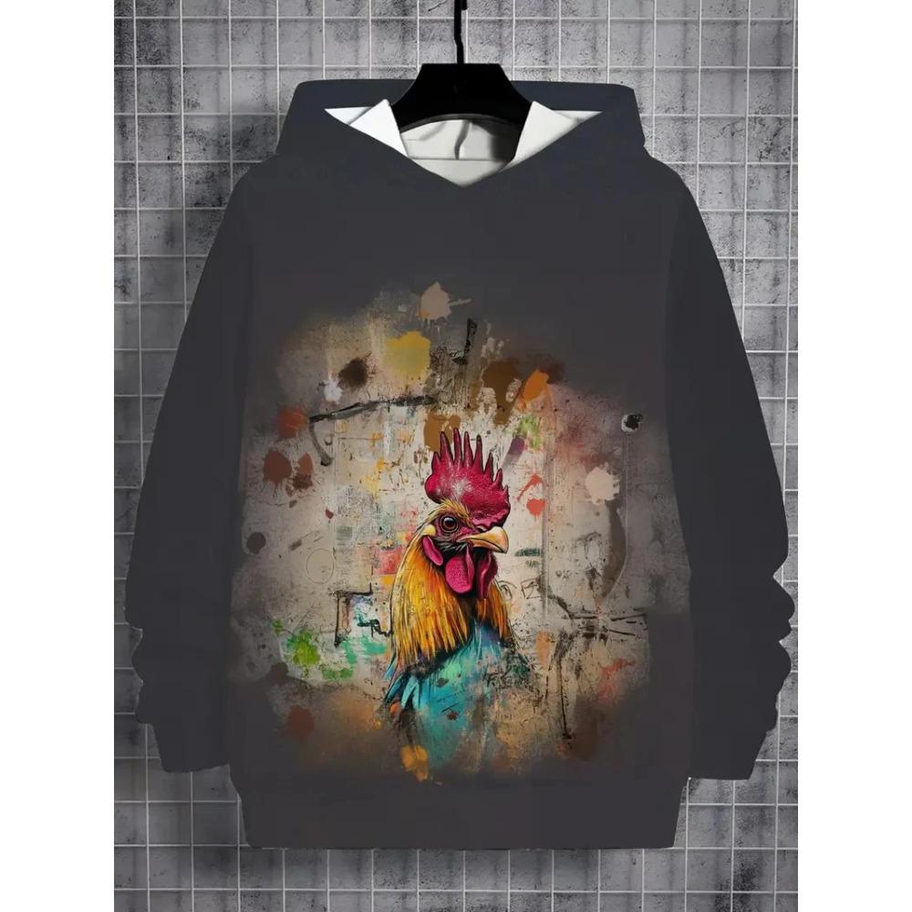 Lustiger Tier Hühner Print Unisex Hoodies Herbstmode Street Herren Sweatshirts Lässig Locker Herren Bekleidung Oberteile Hoodies
