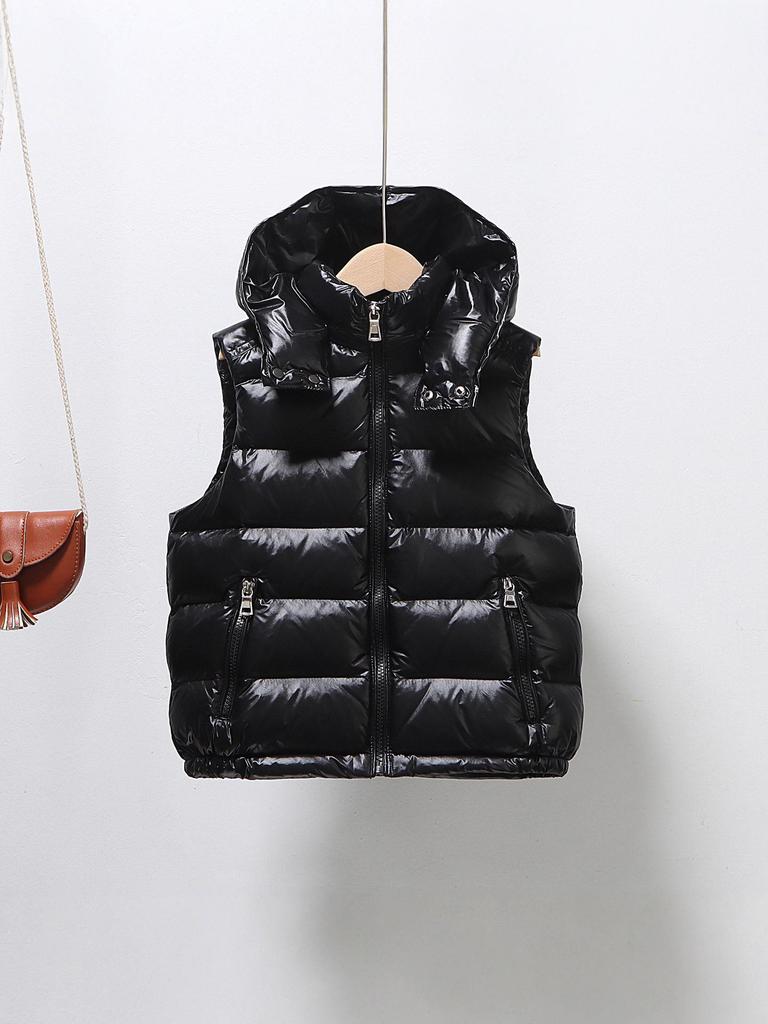 2025 Autumn/Winter Kids' Solid Color Hooded Thick Duck Down Vest