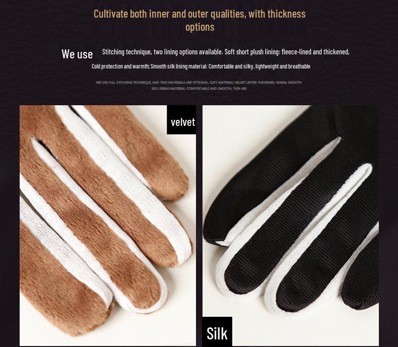 Women's Long Lambskin Gloves - Winter Velvet Warm Touchscreen Arm Cover, Korean Style