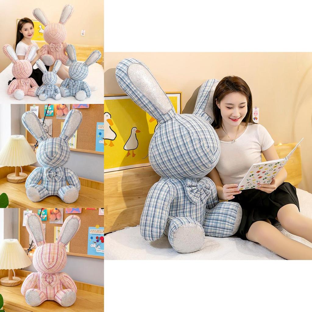 Adorable Pink And Blue Plush Rabbit Doll Soft Stuffed Animal Gift For Kids