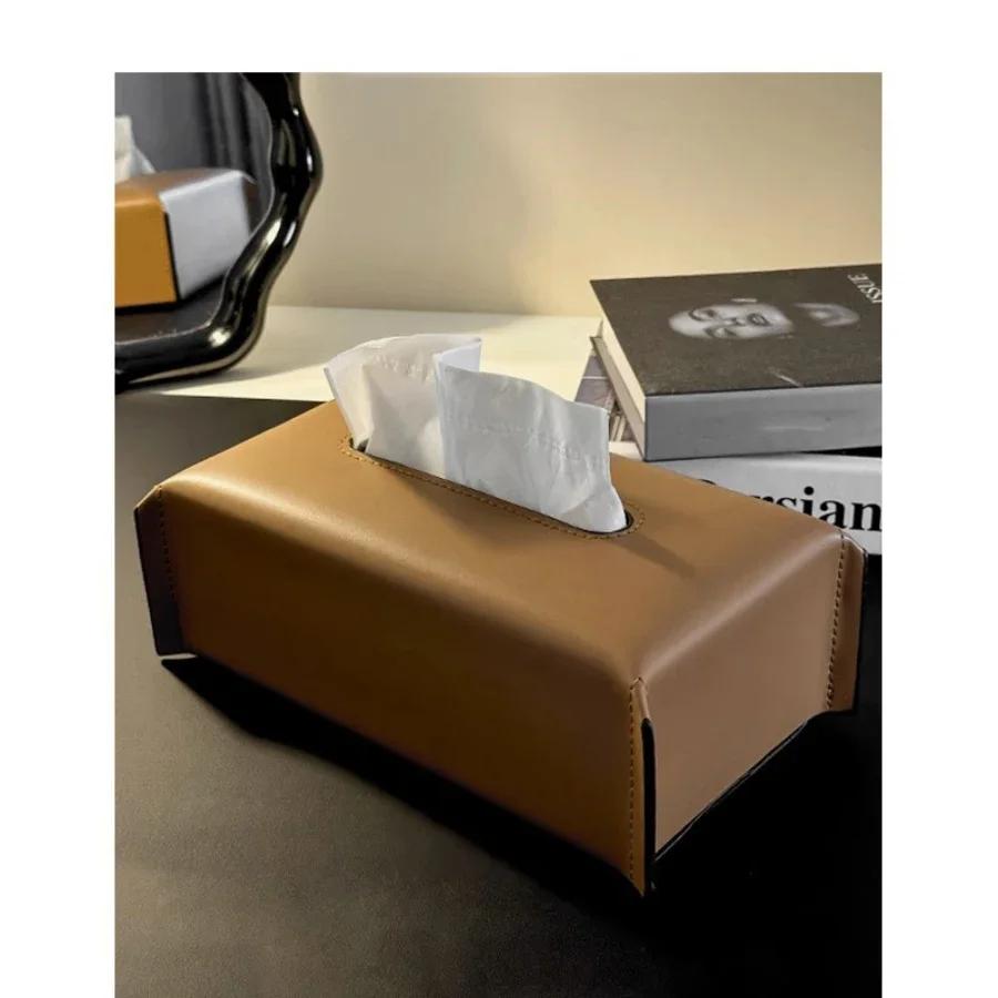 

Leather Tissue Box Napkin Case Luxury Paper Cover Car Living Tissue Paper Holder Desktop Home Tabletop Decoration коричневий