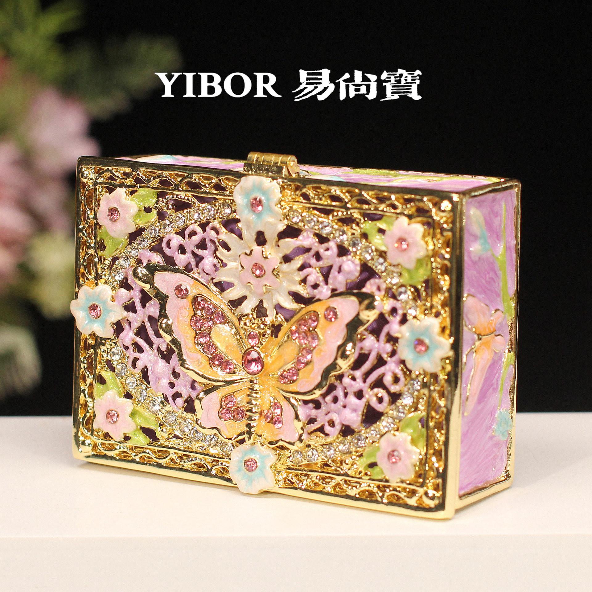 

Metal Cloisonne Butterfly Jewelry Box, Square Light Luxury Vanity Organizer, Creative Home Decor Craft Figurine 7.8x5.5x2.5cm фиолетовый