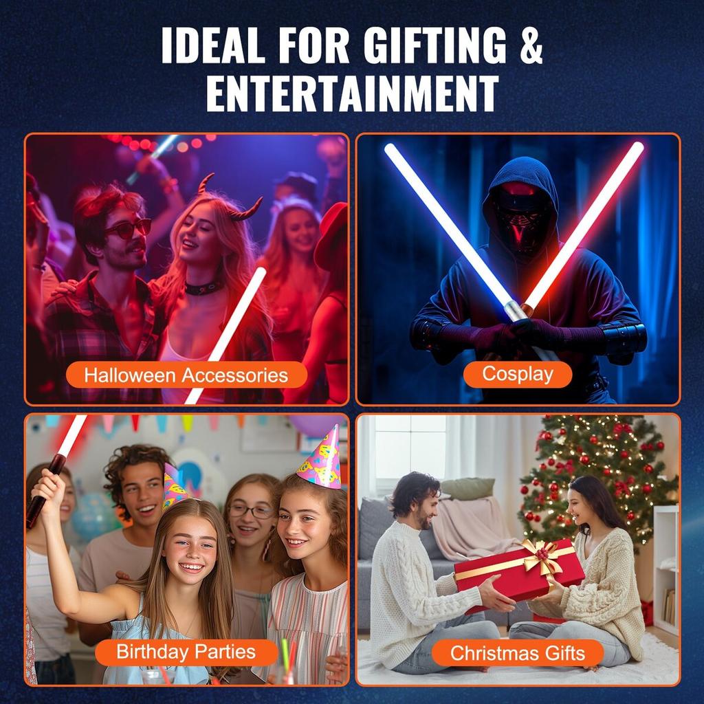 Light Sword, 2 Pack Light Up Sword with 7 RGB Colors, 4 Sound Modes and Realistic Handle, Rechargeable Sword Toy for Adults and Kids, Christmas Day,