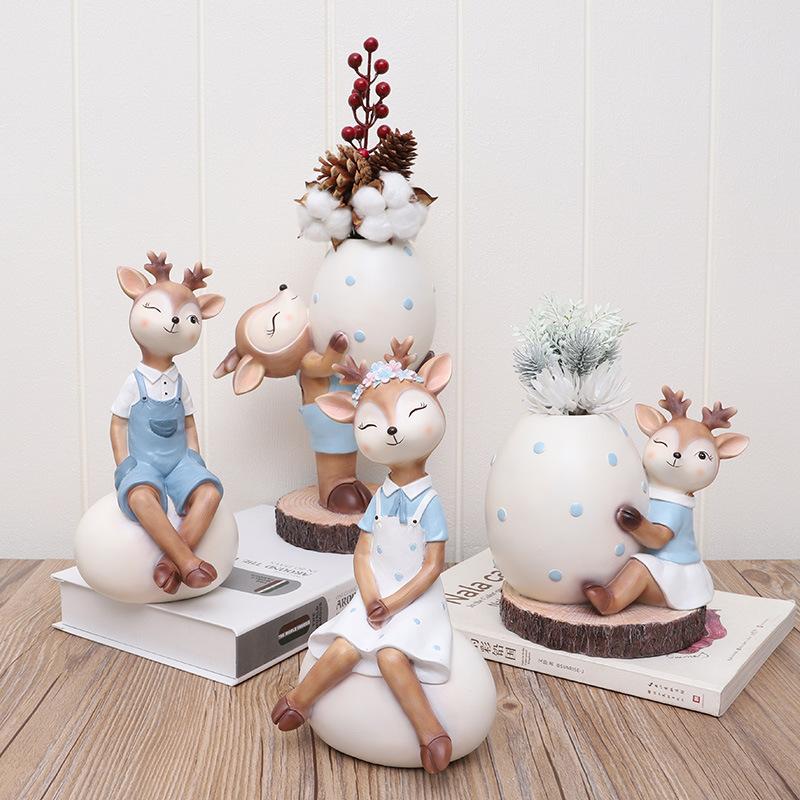 Fairy Deer Garden Pot for Dried Flowers, Decorative Planter Flower Pots, Animal Statue Figurine Home Desktop Decoration