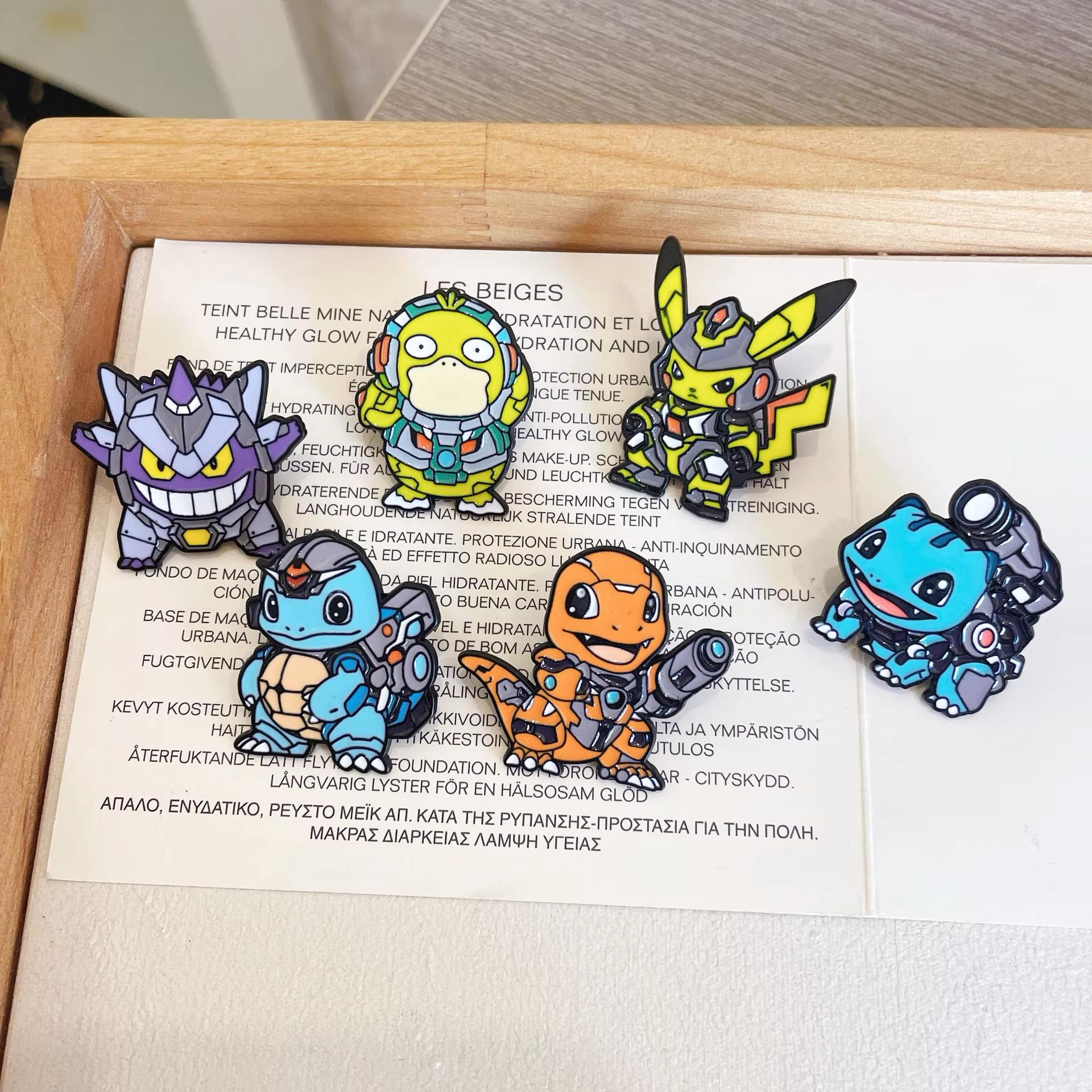 

6Pcs Set Anime Enamel Pins - Pikachu Squirtle Gengar Playful Cosplay Brooches Animation Badges Lapel Pin Collection For Fans