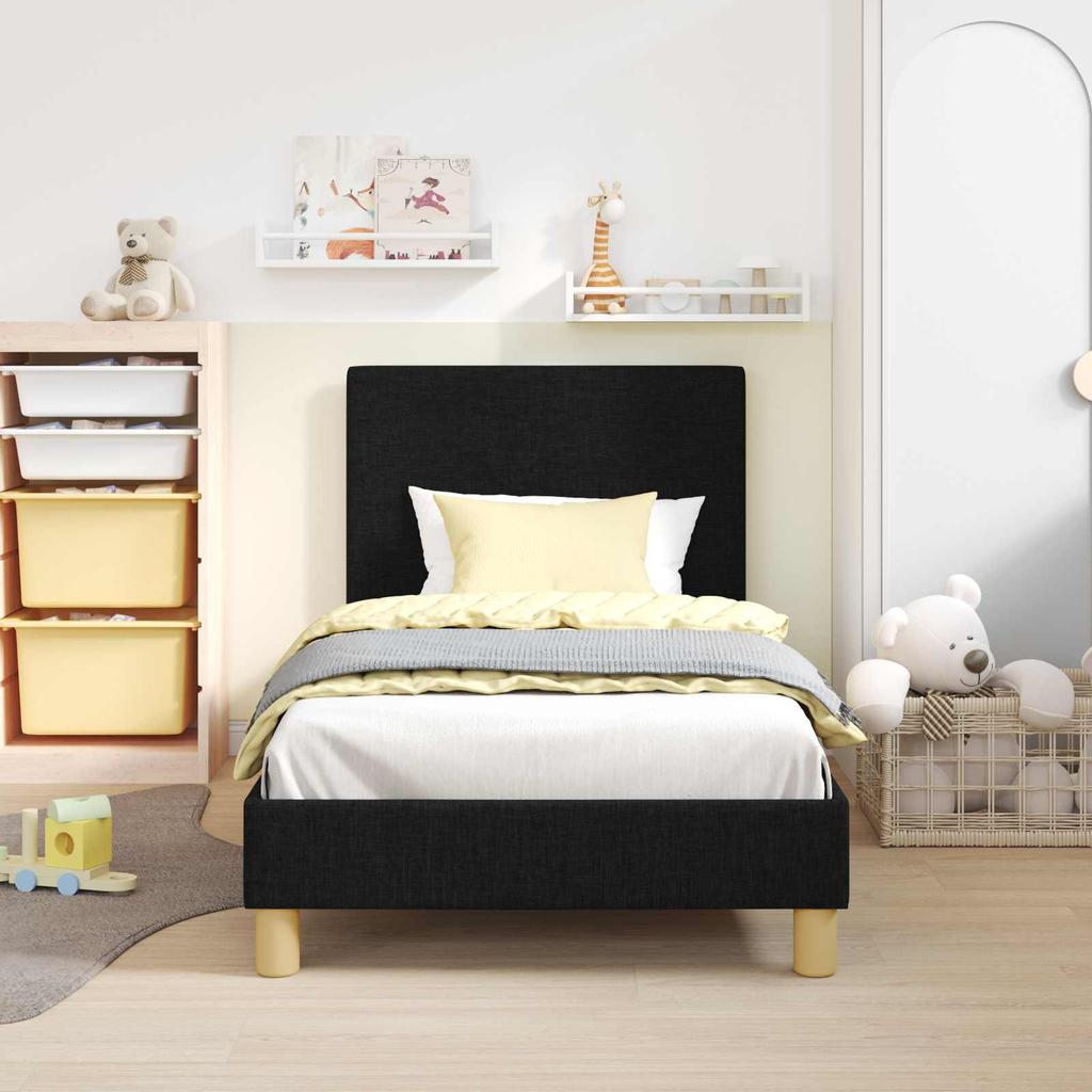 Kids Bed Frame with Headboard Black 80 x 160 cm Fabric