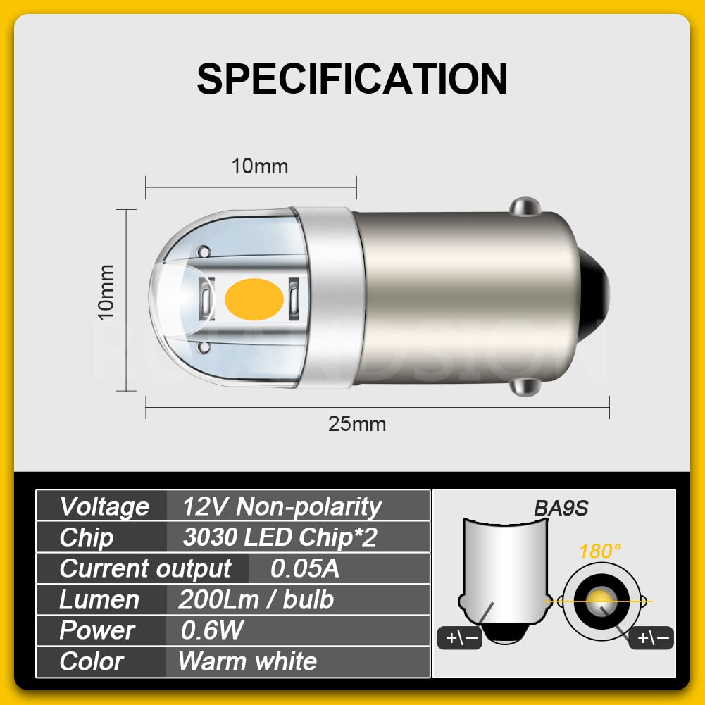 Ruiandsion BA9S LED Bulb BA9 1895 1891 53 57 Warm