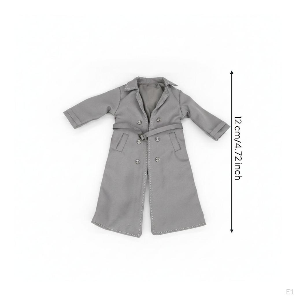 BJD Trench Coat Knee Length Doll Double Breasted Black