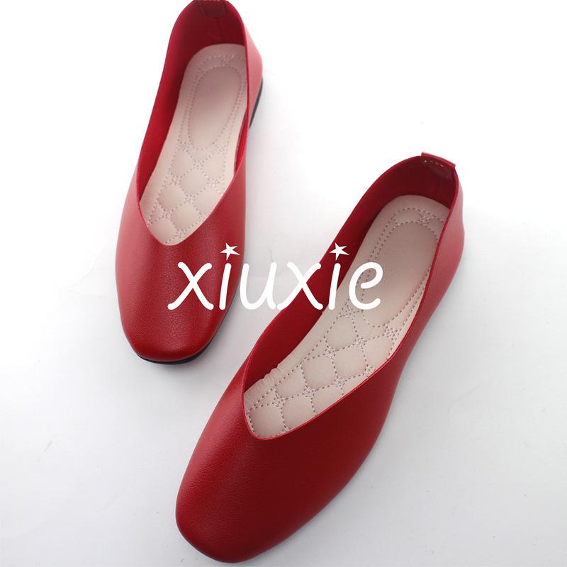 Wiosna/Lato 2025 Damskie Płaskie Buty w Koreańskim Stylu, Skórzane, Kwadratowy Nosek, Duży Rozmiar 43