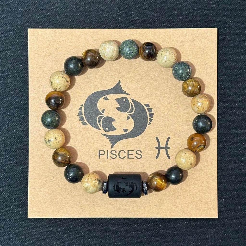 Twelve Constellations Elastic Bracelet with Tiger Eye and Agate Beads