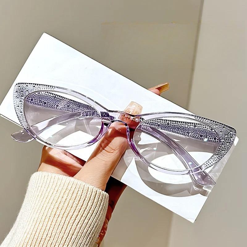 Fashionable Small Frame Cat Eye Presbyopia Glasses Ladies Diamond Inlaid Anti Blue Light HD Glasses