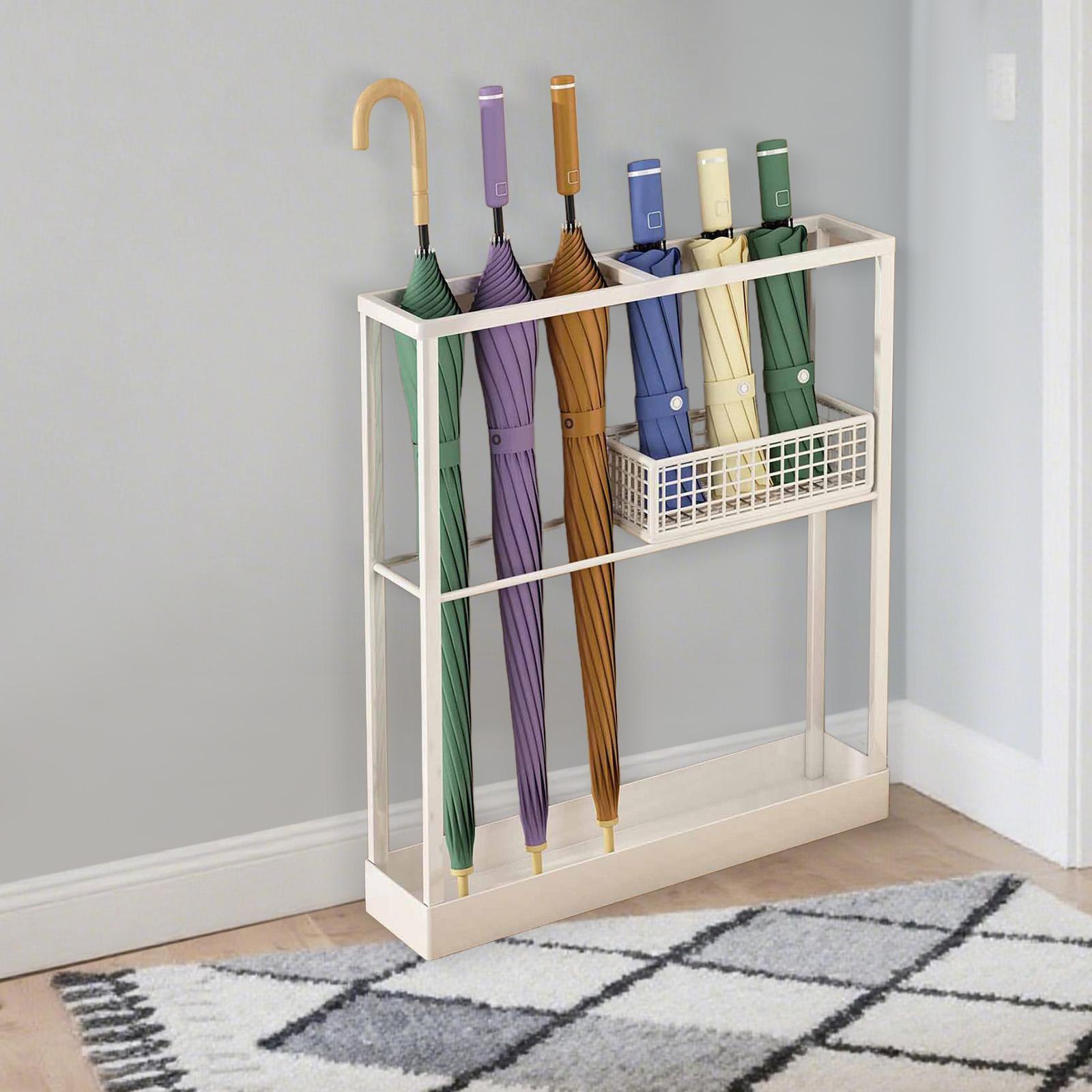 Iron Umbrella Holder Freestanding Large Capacity Umbrella Stand Rack with Drip Tray for Office Home Entryway Indoor Storage белый