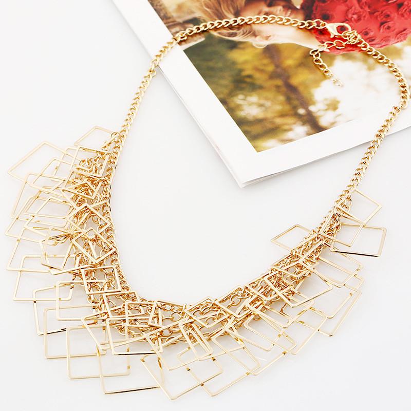 Square Layer Multi Geometric Necklace Metal Chain Pendant For Vintage Gift Style