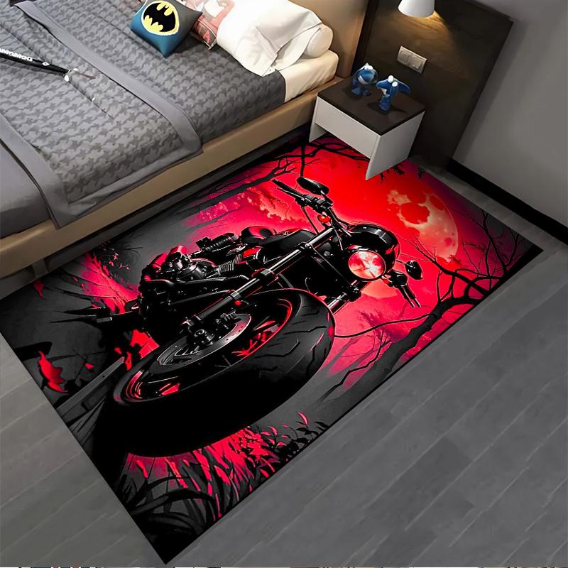 Red Sunset Motorcycle Design Carpet for Living Room or Bedroom Decor Suitable for use as an anti-slip for living room bedroom sofas