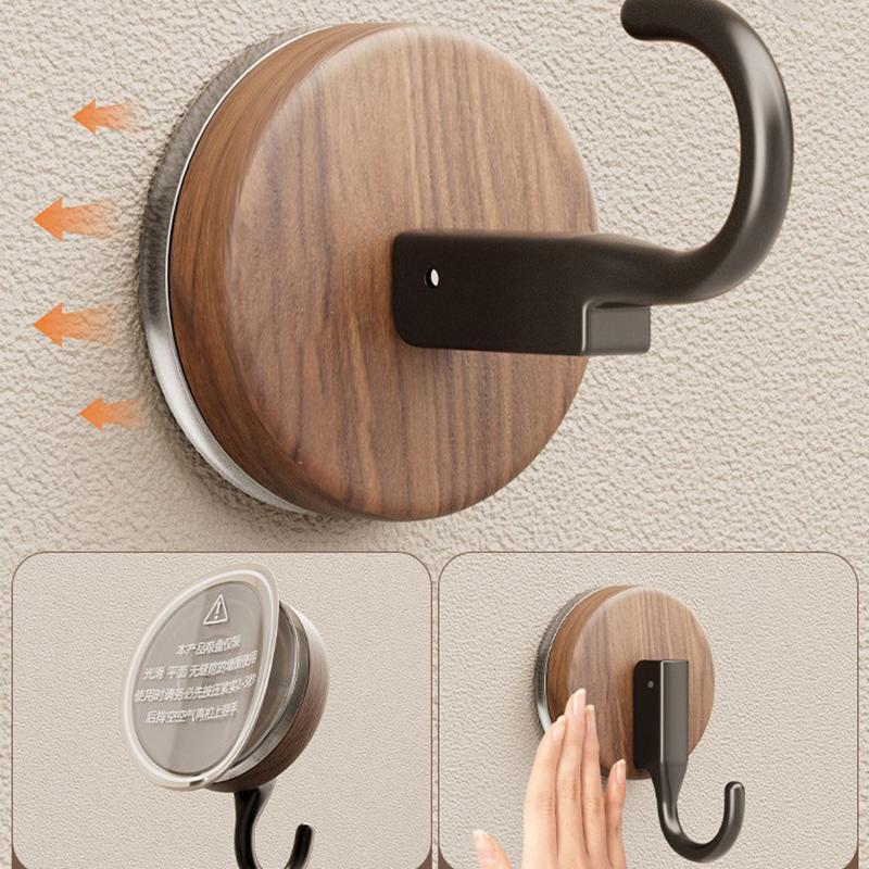 Walnut Wood Door Hook Strong Wall Mounted Single Hook No Drilling Clothes Adhesive Hook