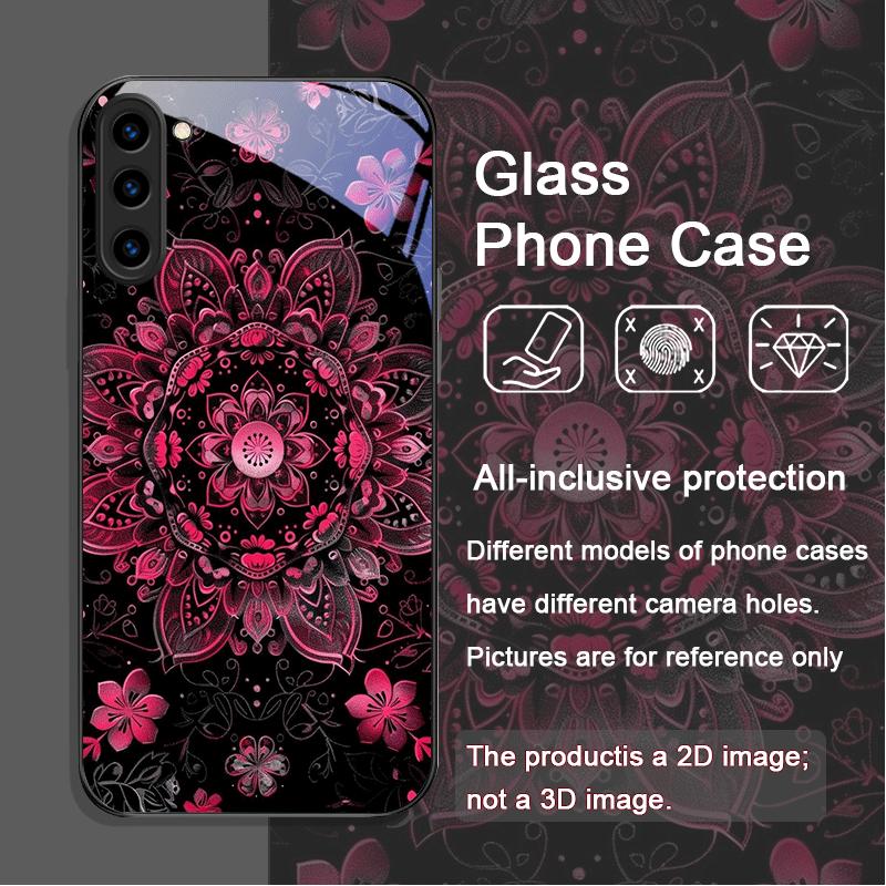 Vintage Mandala Lotusblumenmuster Gehärtetes Glas Handyhülle für Samsung Galaxy S25 Ultra S24 S23 Plus S22 S21 S20 FE 5G Cover