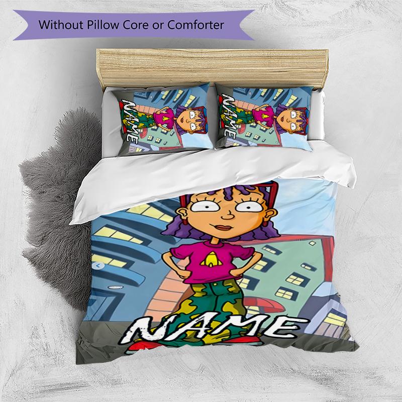 3pcs Custom Name Cartoon Hey Arnold Bedding Set Duvet Cover Closure Includes 1 Duvet Cover & 2 Pillowcases for All Seasons Bedroom Decor