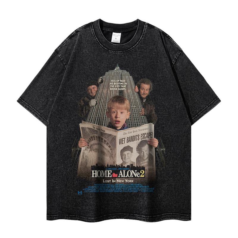 Retro American Movie Poster Unisex Washed T-Shirt - Short Sleeve, Crew Neck, Loose Fit