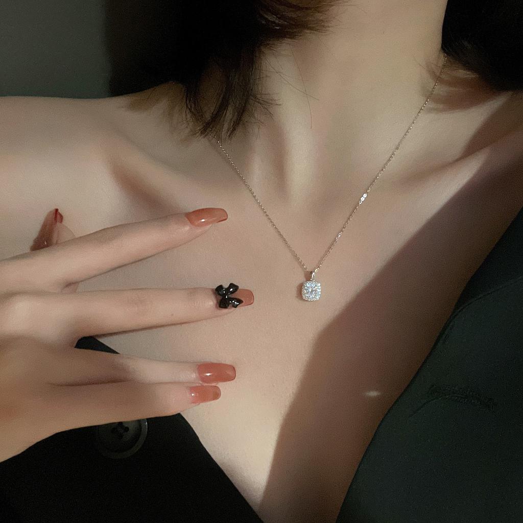 925 Sterling Silber Quadrat Zirkon Anhänger Charms Halsketten Für Damen Vintage Luxus Schmuck Accessoires Schmuck